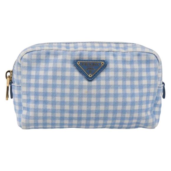 PRADA Pouch Canvas Light Blue Gold Auth 154909 - Picture 13 of 16